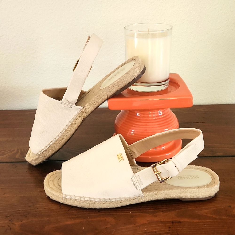 Michael Michael Kors Peep Toe Leather & Jute Espadrilles